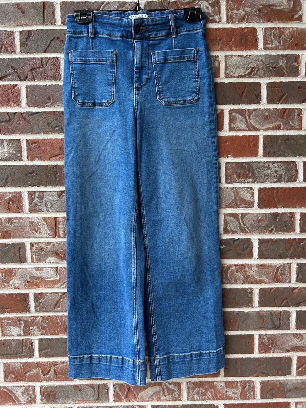 bagatelle Medium Blue Wide-Leg Jeans with Front Patch Pockets